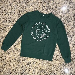 Green Size S “Protect Our Ocean Protect Our Future” Pullover Crewneck Sweater
